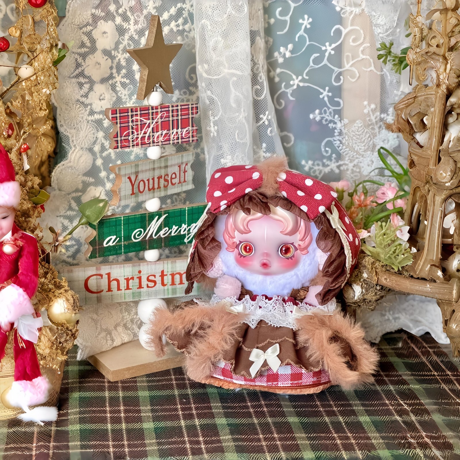 Dolls Clothes, Handmade Christmas Outfit for Skullpanda and Labubu 10cm - Image 2