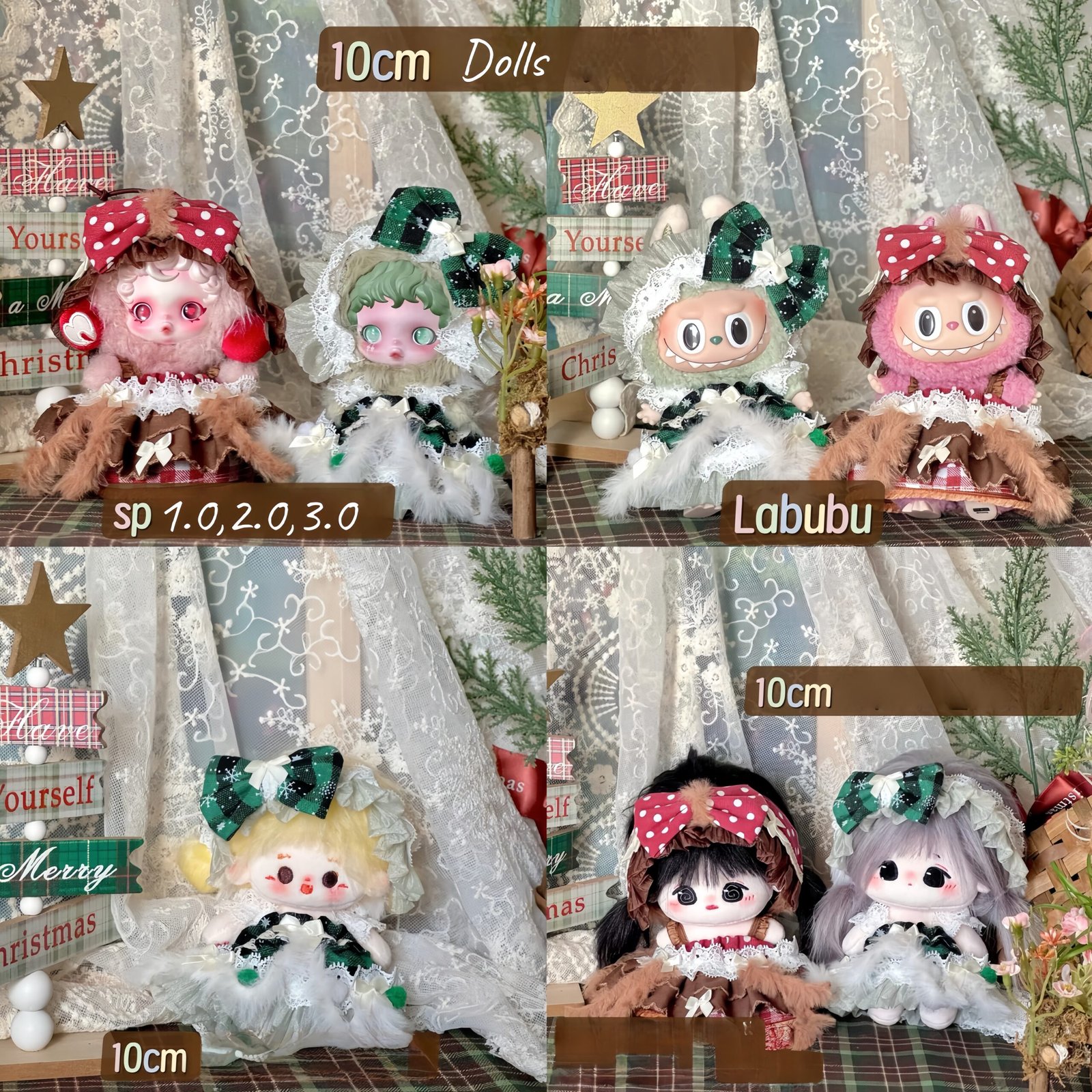 Dolls Clothes, Handmade Christmas Outfit for Skullpanda and Labubu 10cm