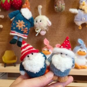 Hand-Knit Christmas Gnome Amigurumi Keychain