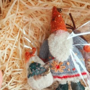 Hand-Knit Christmas Santa Amigurumi Keychain - Grey